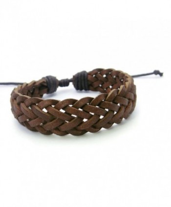 APECTO Mens Womens Brown Braided Genuine Leather Wristband Cuff Bracelet Handmade- SB8 - CG126TYDZ13