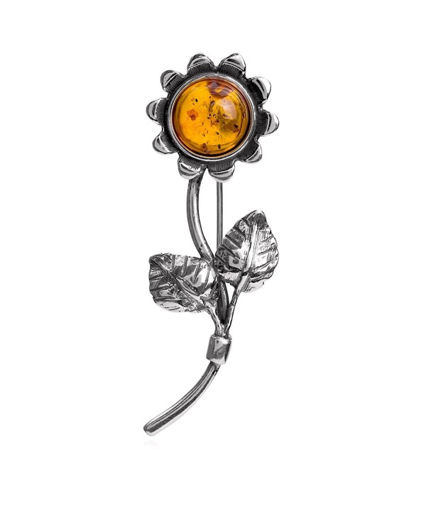 Amber 925 Sterling Silver Sunflower Designer Pin Brooch - CG188U8QNR6