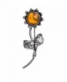 Amber 925 Sterling Silver Sunflower Designer Pin Brooch - CG188U8QNR6