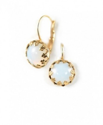 Clara Beau Charming WhiteOpal Round Cat Eye GoldTone LeverBack Earrings EW20 GoldTone - WhiteOpal - C817YIXNU0R