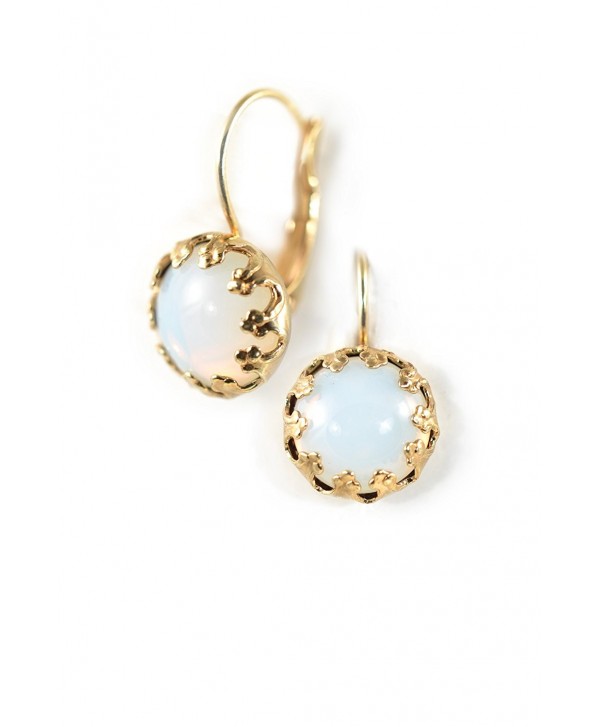 Clara Beau Charming WhiteOpal Round Cat Eye GoldTone LeverBack Earrings EW20 GoldTone - WhiteOpal - C817YIXNU0R