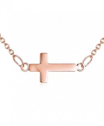 Small Sideways Cross Necklace 925 Sterling Silver - CW182G00ZI5