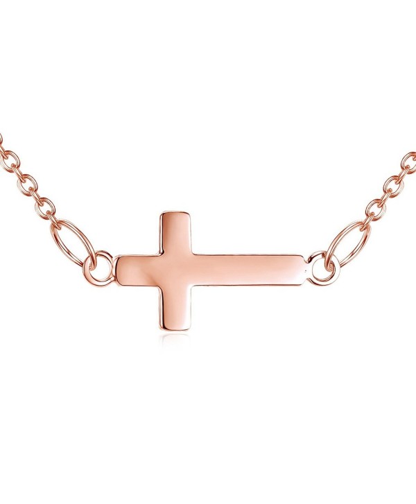 Small Sideways Cross Necklace 925 Sterling Silver - CW182G00ZI5