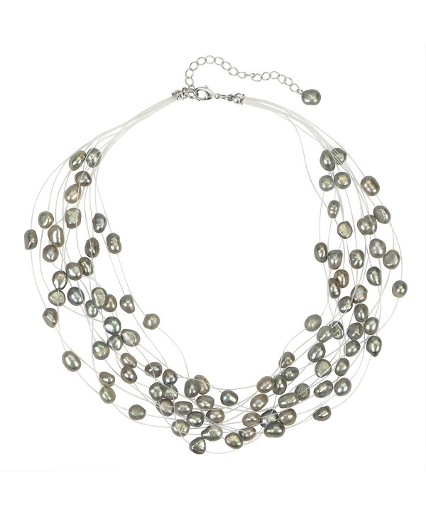 Regalia Multi Strand Baroque Gray Freshwater Cultured Pearl Floating Necklace - CE183Q6WOSZ