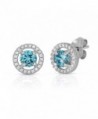 Halo Round Stud Earrings in .925 Sterling Silver with Simulated Birthstone and CZ - CJ1295T8CZX