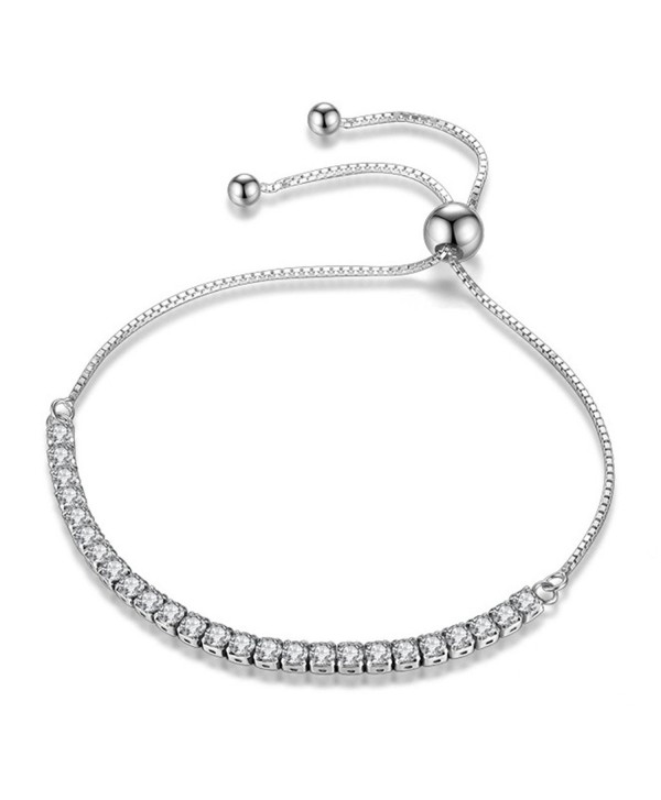 Adjustable Bracelet Round Cut Cubic Zirconia Paved Slider Tennis Bracelet for Women Girls - CJ186ZX50XX