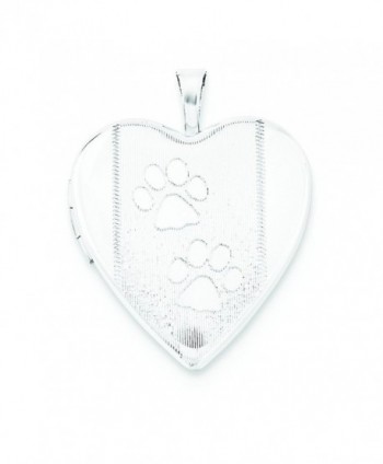 Sterling Silver 20mm Textured & Polished Paw Prints Heart Locket - CH11WHFOA5N