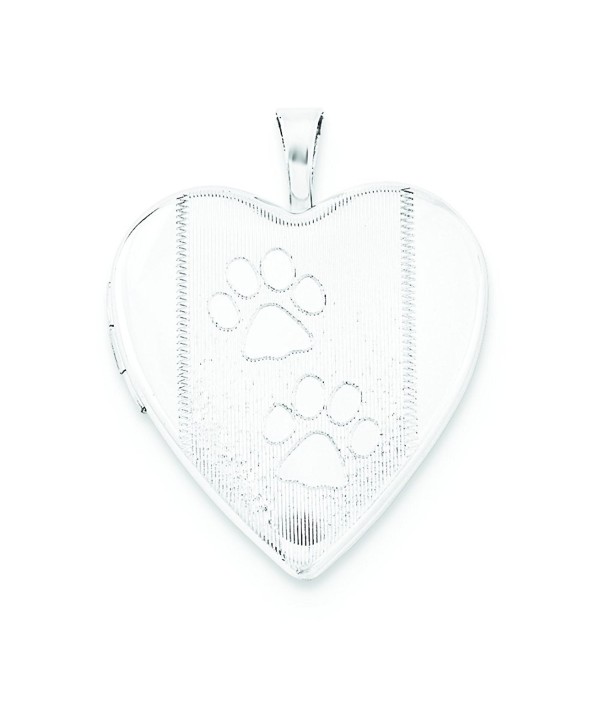 Sterling Silver 20mm Textured & Polished Paw Prints Heart Locket - CH11WHFOA5N