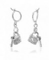 Bling Jewelry Crystal Lock and Key Charm Dangle Earrings Rhodium Plated Brass - CW11CZFSYFD