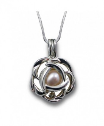 Sterling Silver Freshwater Cultured Pearl in Oyster (5-7mm) Rose Flower Necklace Cage Wish Pearl Set-18" - C111BJHBL0X