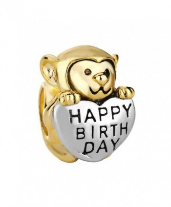 Monkey Love Happy Birthday Charm 22K Golden Plated Beads Sale Cheap Jewelry Fit Pandora Charm Bracelets - CS128DRKTOF