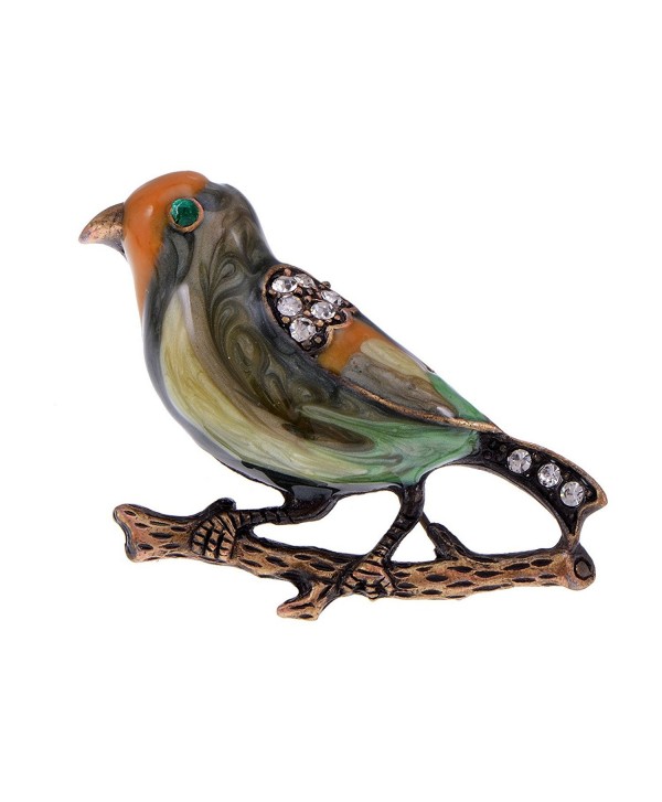 Alilang Antique Golden Clear Crystal Colored Rhinestones Multi Bird Sparrow Brooch Pin - CR1138HHRD7