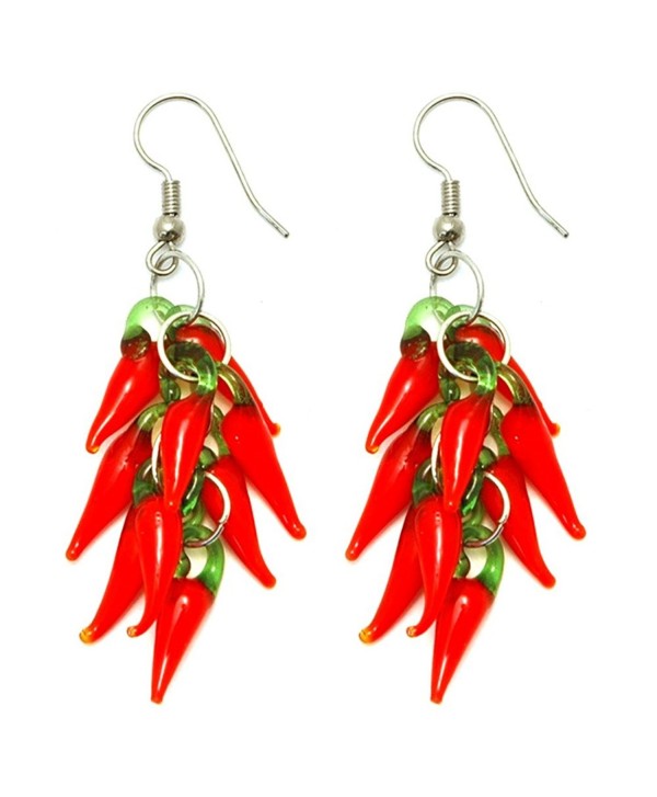Funky Red Hot Chilli Glass Drop Cluster Earrings - CD11ZUB8YVD