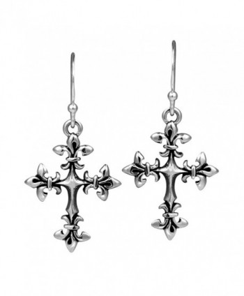 Renaissance Fleur-de-Lis Cross .925 Sterling Silver Dangle Earrings - CU1218Y32MB