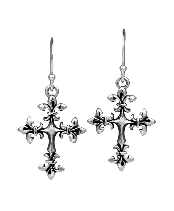 Renaissance Fleur-de-Lis Cross .925 Sterling Silver Dangle Earrings - CU1218Y32MB