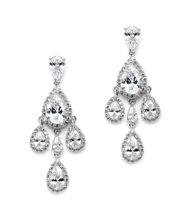 Mariell Clip On CZ Chandelier Bridal Prom Wedding Earrings - Silver Platinum Pear-Shaped Teardrop Dangles - CS12JGUEXGD