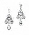 Mariell Clip On CZ Chandelier Bridal Prom Wedding Earrings - Silver Platinum Pear-Shaped Teardrop Dangles - CS12JGUEXGD