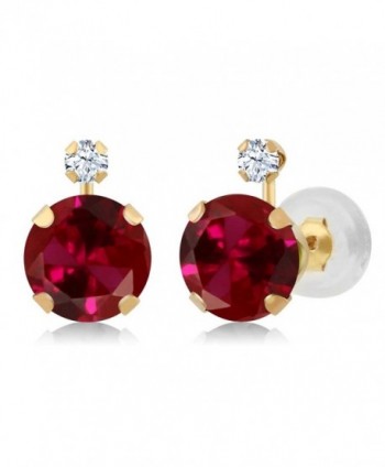 14K Yellow Gold Round Red Created Ruby & White Created Sapphire Women's Earrings (2.08 cttw) - CY11OWHX5VF