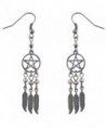 Lux Accessories Hematite Pentagram Beaded Dreamcatcher feather dangle earrings - CI12LV66TA7
