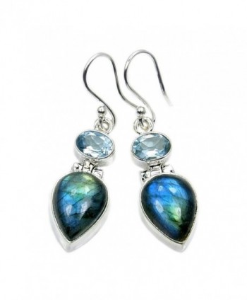 Mystic Princess' Sterling Silver Labradorite- Blue Topaz Dangle Earrings - CX12B1DNB11