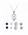 Shoopic Crystal Pearl Earrings and Heart Rose Skull Pendant Necklace Jewelry Set for Women - skull jewelry set - CR1809LRHRD