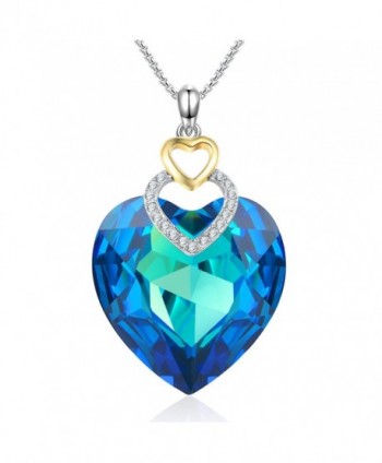 Fearless LoveBlue Heart Pendant Crystal Necklace with Swarovski Crystal Angelady Jewelry Gifts - Blue - CP186SYLYYQ