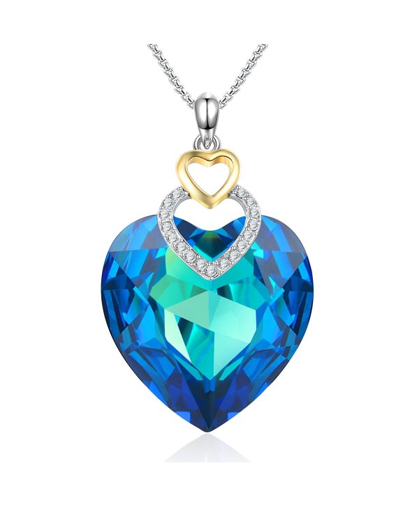 Sterling Silver Swarovski Elements Crystal Bermuda Blue Heart Pendant  Necklace, 16'' with 2