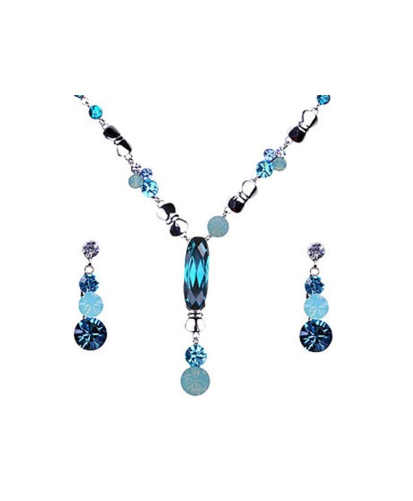 Synthetic Zircon Pacific Opal Blue Swarovski Crystal Dangle Earring Necklace Jewelry Set - CO116N07U83