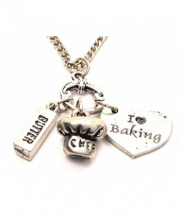 I Love Baking Heart with Stick of Butter and Chef Hat Charms 18" Fashion Necklace - CS11BHN3J6X