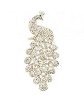 EVER FAITH Austrian Crystal Elegant Peacock Bird Animal Brooch Pendant Gold-Tone - Clear - CP11GEQH8Y7