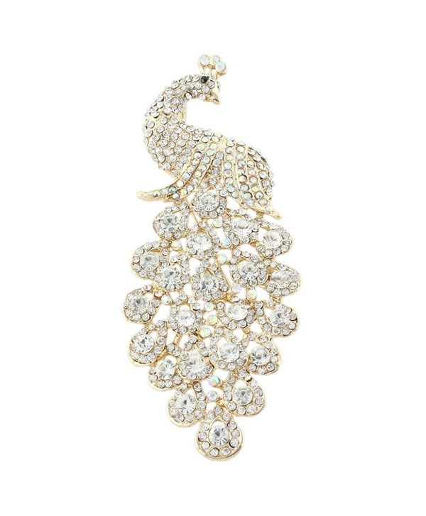 EVER FAITH Austrian Crystal Elegant Peacock Bird Animal Brooch Pendant Gold-Tone - Clear - CP11GEQH8Y7