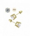 14K Yellow Gold 6mm Round Simulated Diamond Stud Earring Set on Prong Setting- Screw Back Post - CH11ZZF5I2R