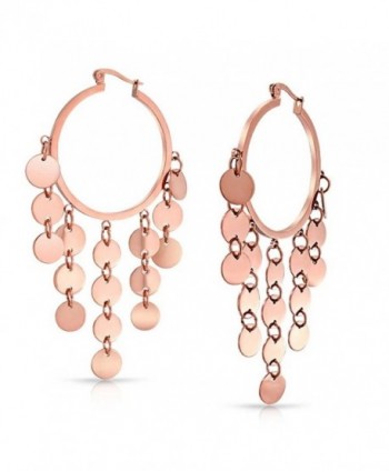 Bling Jewelry Bohemian Disc Dangle Chandelier Rose Gold Plated Steel Hoop Earrings - C611FKT5M97