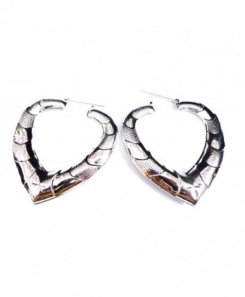 Puffed Heart Hoop Earrings Puffy Bamboo Earrings Gold or Silver Tone Hip Hop Jewelry - CA12CA3Y1SR