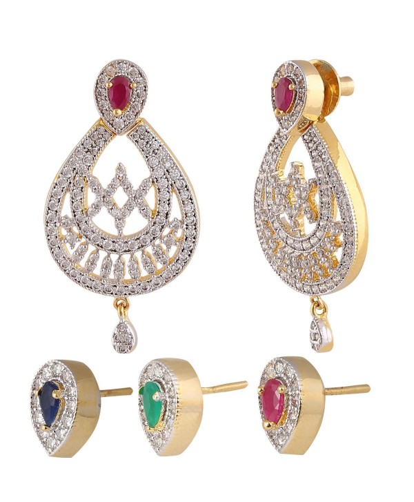 Swasti Jewels Women's American Diamond CZ Zircon Interchangable 3 Colour Stud Ethnic Earrings - Red - CK12BT67OBD