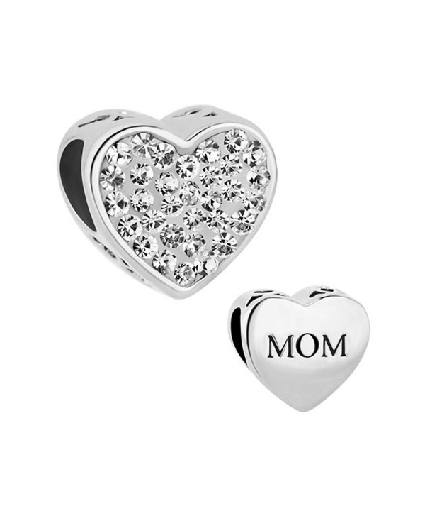 Charmed Craft Heart Charms Love Mother Mom Charms Birthday Crystal Charms Beads for Bracelets - White - CQ12O0PFP96