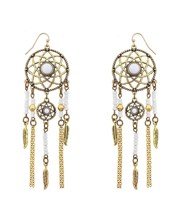 Lux Accessories White Navajo dream catcher dangle earrings - CR12GFDT37D