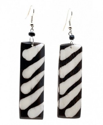 Maisha Fair Trade Long Rectangle Light Wieght Batiked Zebra Print Earring - C511DHEVFAV