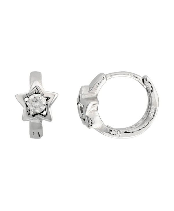 Sterling Silver Cubic Zirconia Star Huggie Hoop Earrings- 9/16 inch round - CY113R1W8CT