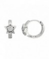 Sterling Silver Cubic Zirconia Star Huggie Hoop Earrings- 9/16 inch round - CY113R1W8CT