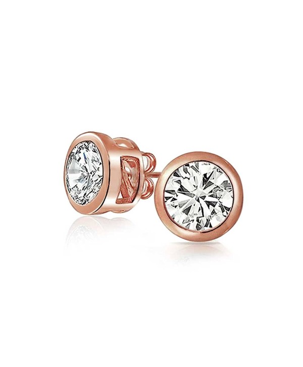 Bling Jewelry Bezel Set Round CZ Stud earrings Rose Gold Plated 7mm - C411EWLMAX9