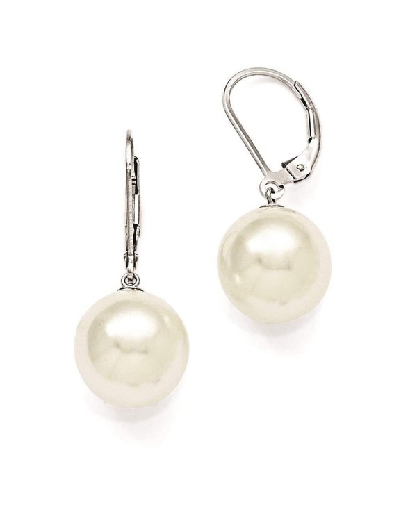 925 Sterling Silver 12-13mm Round White Simulated-pearl Leverback Earrings by Majestik Pearls - CG11O269TWZ