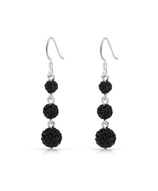 Black Crystal Balls Sterling Silver Dangle Earrings - CQ119VZZY1H