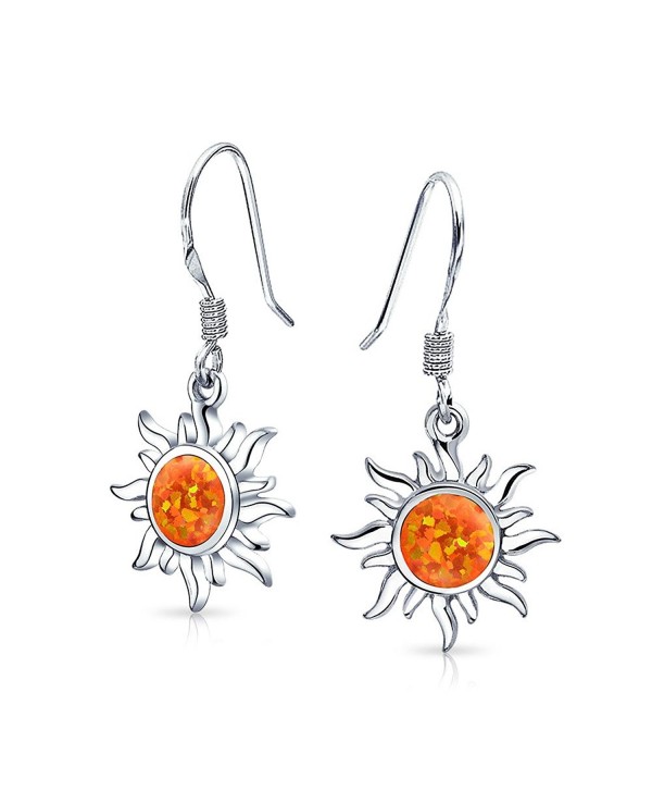 Bling Jewelry .925 Sterling Silver Synthetic Orange Fire Opal Sun Dangle Earrings Rhodium Plated - CI11ZE9YGGX