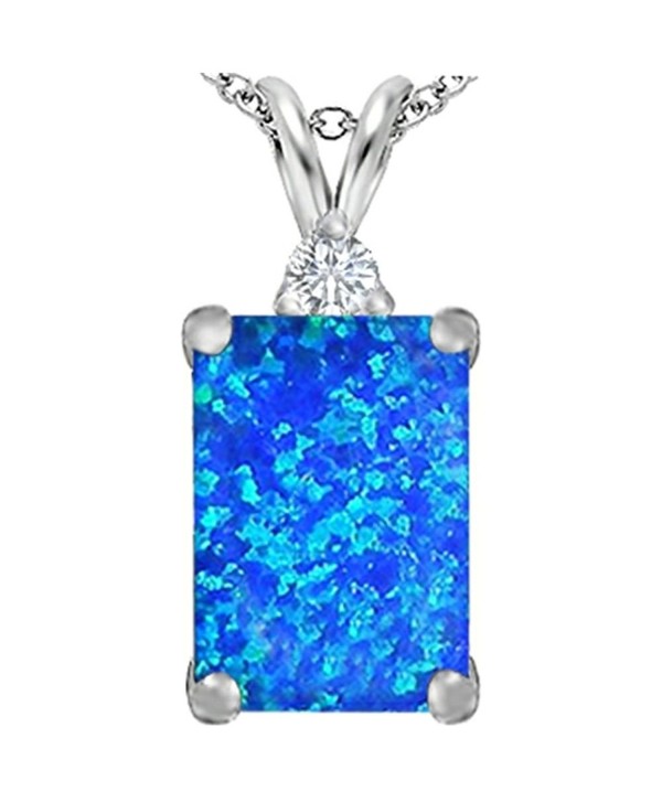 Star K Sterling Silver Large 14x10mm Emerald Cut Pendant - Blue Created Opal - CF110Q999E5