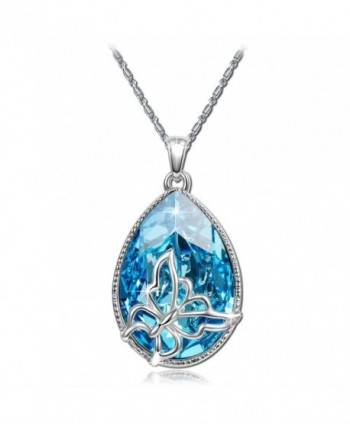 Valentines Necklace Butterfly Teardrop Swarovski - Blue - CZ126NHQER3