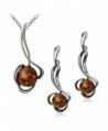 Sterling Silver Amber Ball Stud Earrings and Pendant Set 18 Inches - CU11OQBJGAZ