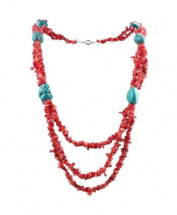 SUNYIK Red Coral Bib Necklace-Tumbeld Stone Beaded Choker-for Women Men - "Lh10(32"")" - C212EYQF903