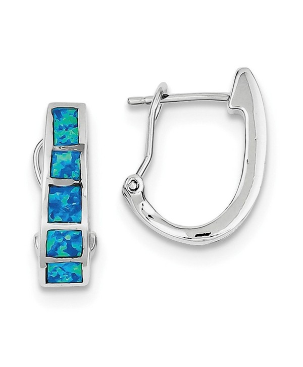 Sterling Silver Rhodium Plated Blue Inlay Synthetic Opal Squares Hoop Earrings (0.7IN x 0.5IN ) - CD11FRSFT2L