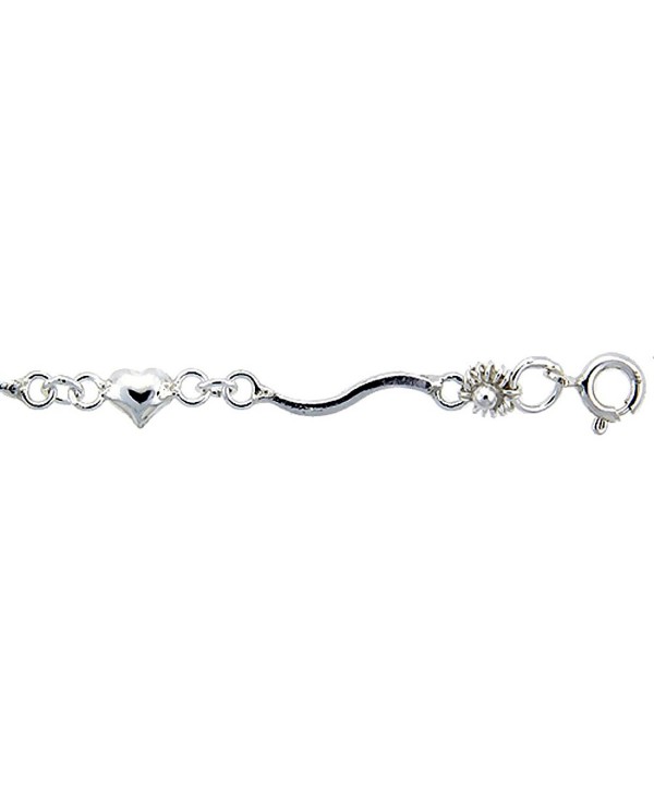 Sterling Silver Anklet with Hearts and Flowers- fits 9 - 10 inch ankles - CC111D6CYC9